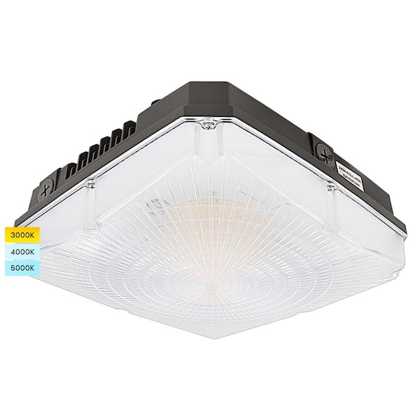 LUXRITE 40/60/70 Selectable Wattage Integrated LED Dark Brown Canopy Light, Up to 8400 Lumens, 3CCT, IP65 Waterproof, Dimmable