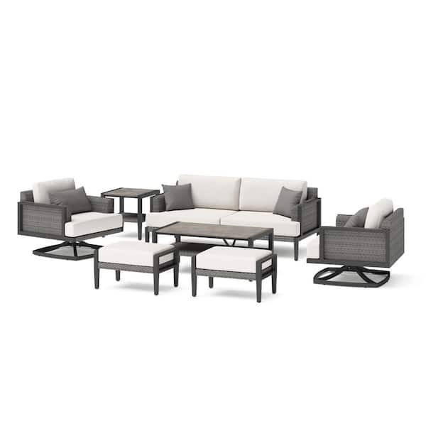 RST BRANDS Vistano 7-Piece Motion Wicker Patio Conversation Set with Canvas Flax Sunbrella Cushions