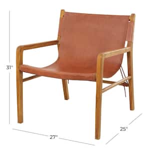 Brown Leather Accent Chair with Armrests