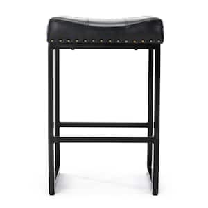 24 in. Black Cusioned Backless Faux Leather Saddle Bar Stools with Metal Frame(Set of 4)