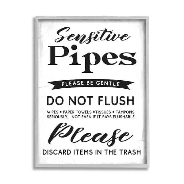 Stupell Industries "Sensitive Toilet Sign Flushing Restrictions" by Daphne Polselli Framed Abstract Texturized Art Print 11 in. x 14 in.