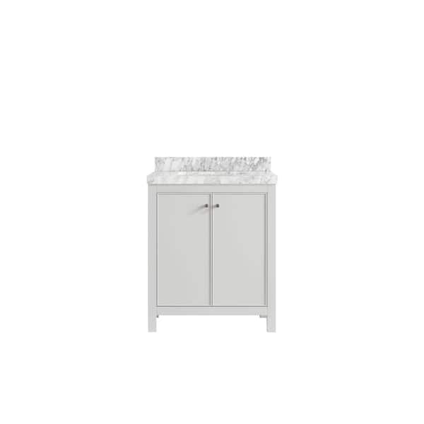 Willow Collections Chicago 30 in. Single Sink Freestanding White Bath Vanity with Carrara Marble Top
