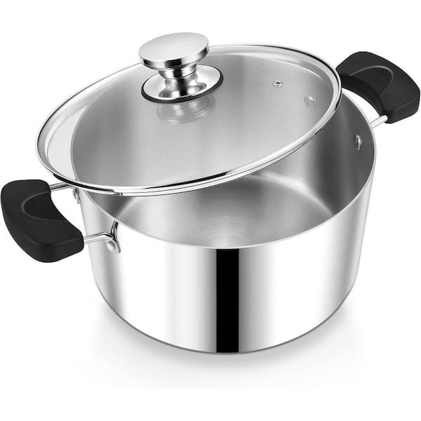 6 qt. Stainless Steel 3-Ply Stock Pot with Lid Nonstick Heavy Duty Dishwasher Safe Dual Heat-Resistant Handles