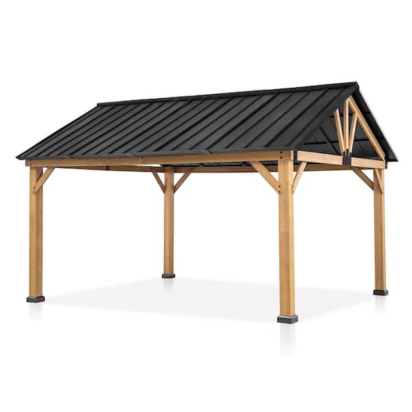 Gardenbee 11 ft. x 13 ft. Spruce Wood Frame Hardtop Outdoor Patio Gazebo with Galvanized Steel Roof and Ceiling Hook