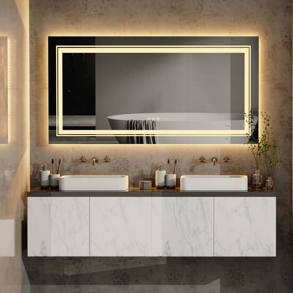 Wisfor 47 in. W x 32 in. H Extra Large Rectangular Frameless Anti Fog  Dimmable Touch LED Lighted Wall Bathroom Vanity Mirror MR-C1280 The Home  Depot