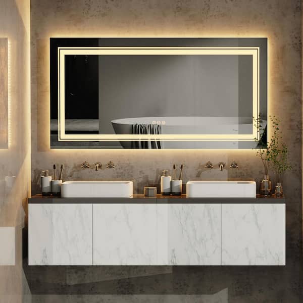 Wisfor 47 in. W x 32 in. H Extra Large Rectangular Frameless Anti Fog Dimmable Touch LED Lighted Wall Bathroom Vanity Mirror