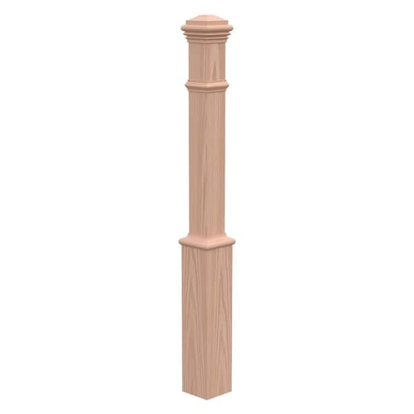 EVERMARK Stair Parts 4191 56 in. x 5 in. Unfinished Red Oak Plain Solid Core Box Newel Post