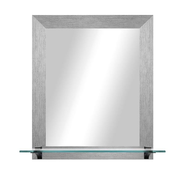 Unbranded 21.5 in. W x 25.5 in. H Rectangle Silver Vertical Mirror With Tempered Glass Shelf/Black Brackets