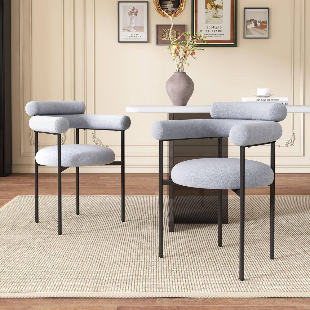 Outdoor Dining Chairs with Metal Legs and Grey Cushion Guard (Set of 2)