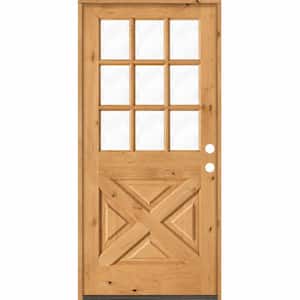 32 in. x 80 in. Knotty Alder X-Panel Left-Hand/Inswing 1/2 Lite Clear Glass BEHR Cedar Stain Wood Prehung Front Door