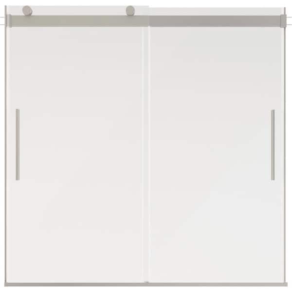Classic 500 60 in. W x 59 in. H Frameless Sliding Bathtub Door, Brushed Nickel, 6 mm Clear Glass