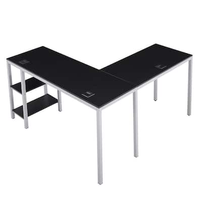55 in. L-Shaped Black Corner Computer Gaming Desk with Two Movable laminates