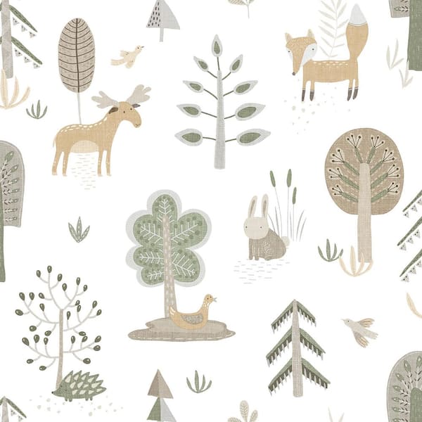 Unbranded Little Explorers 2-Green Country Animals Matte Finish Non-Pasted Non-Woven Wallpaper Roll