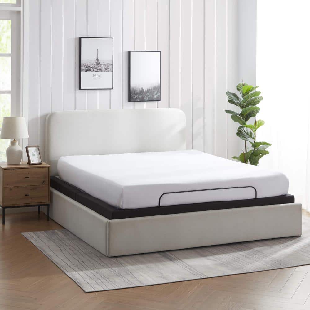 King Adjustable Black Metal Upholstered Bed Frame with Wireless Remote