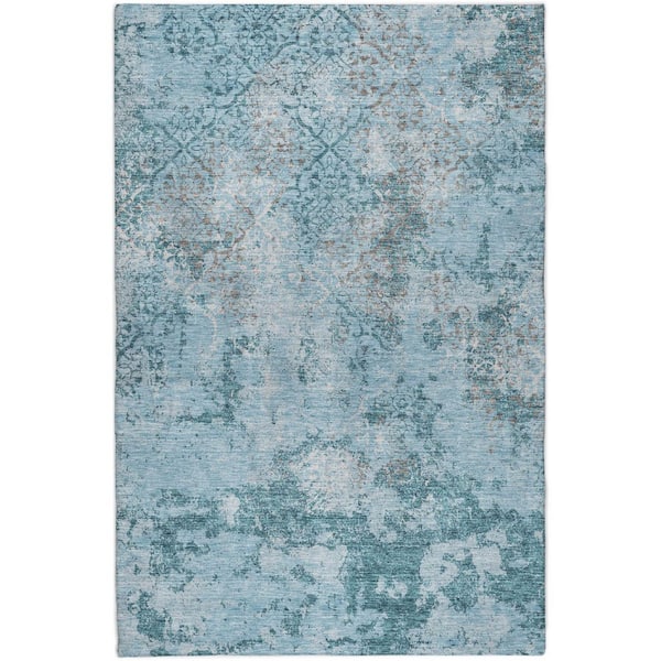Dream Shag Premium Machine Washable Abstract ADS769 Teal 10 ft. x 14 ft. Area Rug