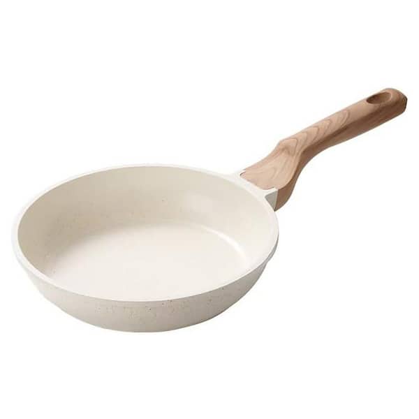 Ceramic Nonstick Frying Pan 8 in. White Cast Aluminum Induction Compatible Ergonomic Handle Skillet Piece