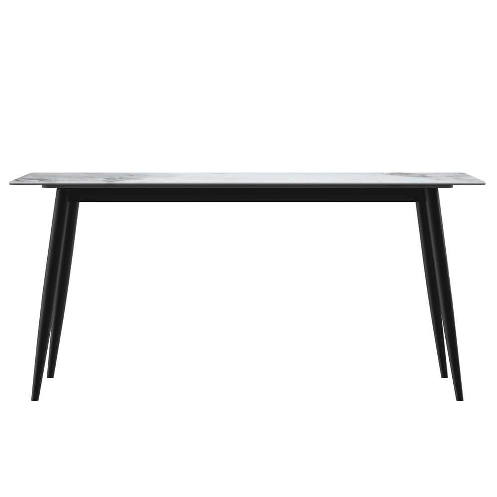 Medium Grey Glass Top Dining Table with Black Steel Base