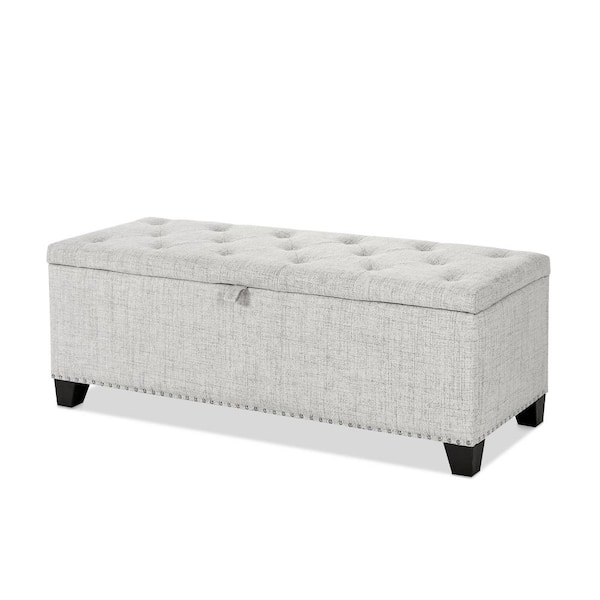 Cole Linen Off White 48 in. Upholstered Bedroom Bench with Storage