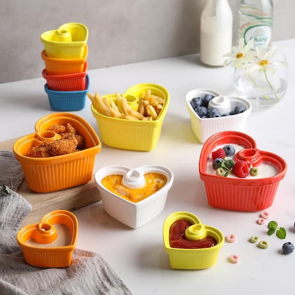 LAIFUCAM 6 Piece Heart Shape Ceramic Ramekins Set, 8oz Oven and