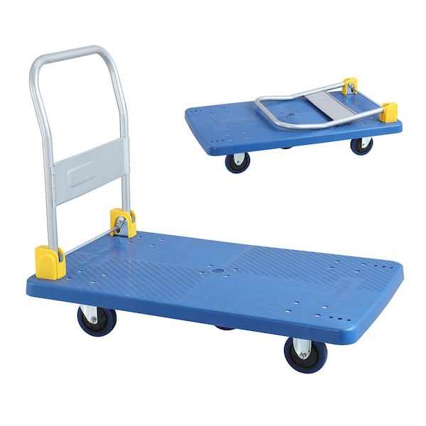 Foldable Push Hand Cart, Platform Truck with 1320 lbs. Weight Capacity, Blue