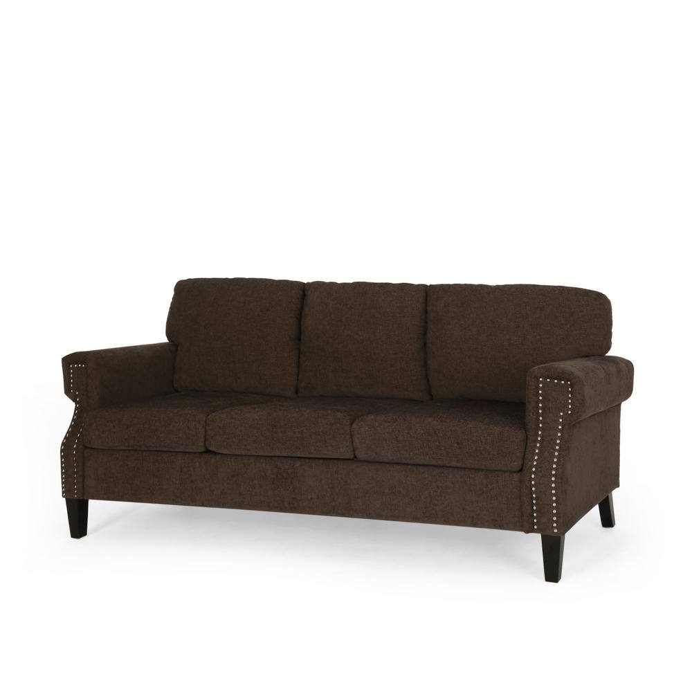 Noble House Chandler 78.50 in. Square Arm Polyester Straight Brown Sofa