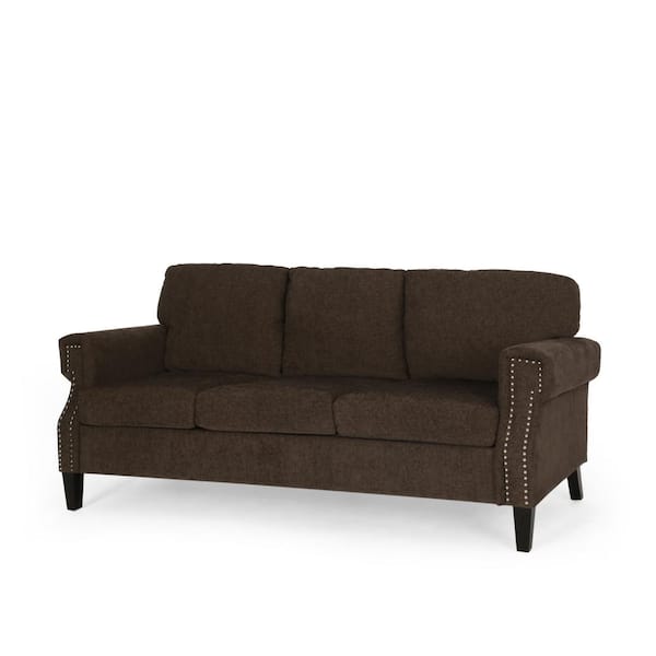 Noble House Chandler 78.50 in. Square Arm Polyester Straight Brown Sofa