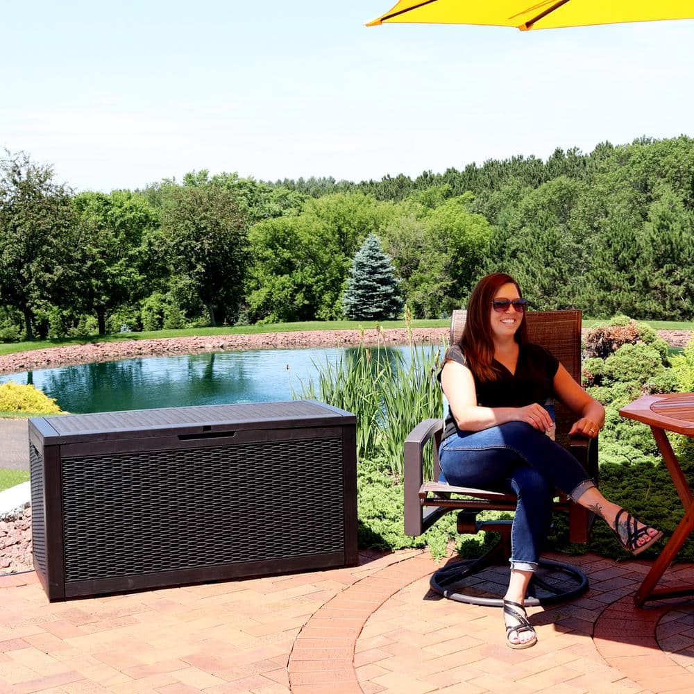 Phantom Gray Lockable Faux Wicker Outdoor Deck Box
