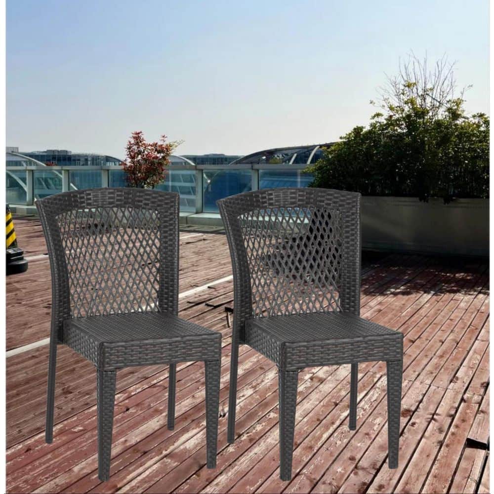 2-Pack Stackable Outdoor Chairs, UV-Resistant PE Rattan & Steel
