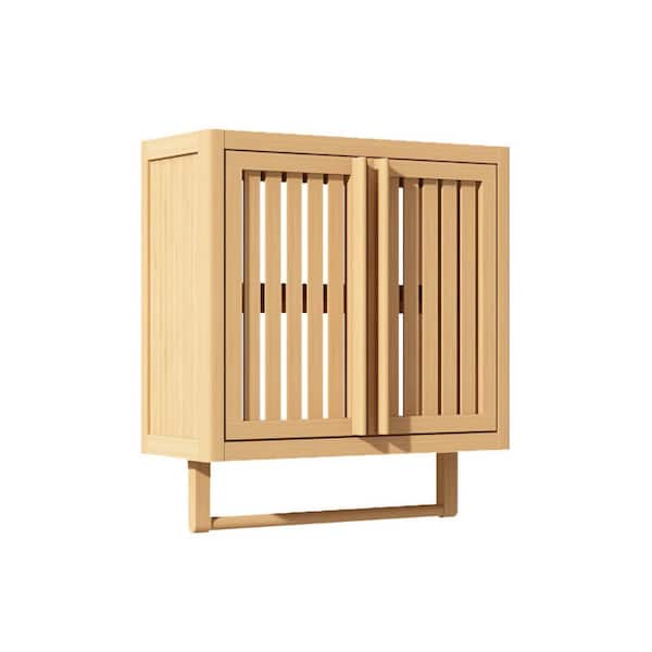 20 in. W x 22 in. H Rectangular Brown Bamboo Surface Mount Medicine Cabinet without Mirror with 2 Doors and Towel Bar