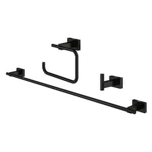 Essentials Cube 3-Piece Bath Hardware Set Towel Bar, Toilet Paper Holder, and Robe Hook Included in Matte Black