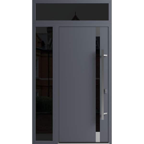 VDOMDOORS 1011 50 in. x 96 in. Left-hand/Inswing 2 Sidelight Tinted Glass Grey Steel Prehung Front Door with Hardware