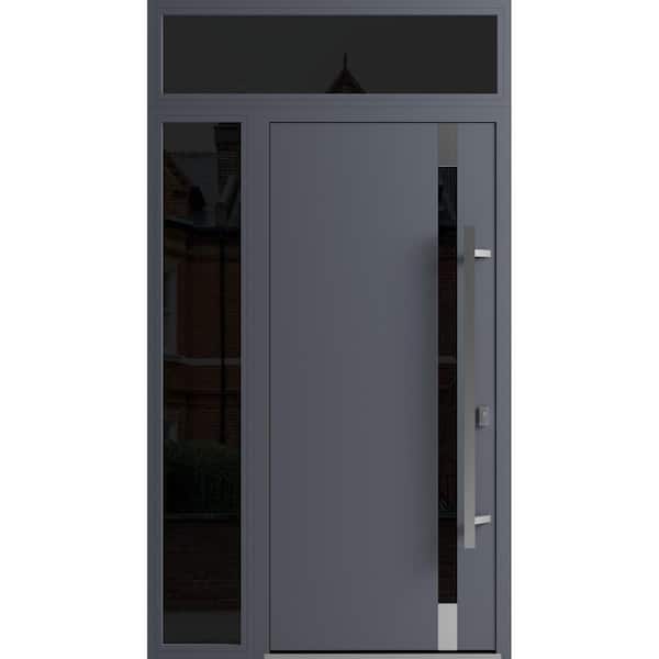 VDOMDOORS 1011 52 in. x 96 in. Left-hand/Inswing 2 Sidelight Tinted Glass Grey Steel Prehung Front Door with Hardware