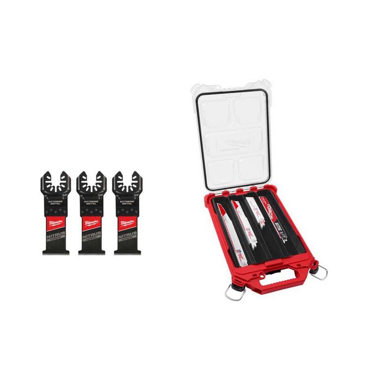 Milwaukee 1-3/8 in Nitrus Carbide Univ Fit Metal Cut Multi-Tool Blade & Metal Cut NITRUS Torch Recip Saw Blades w/ PACKOUT (25Pk)