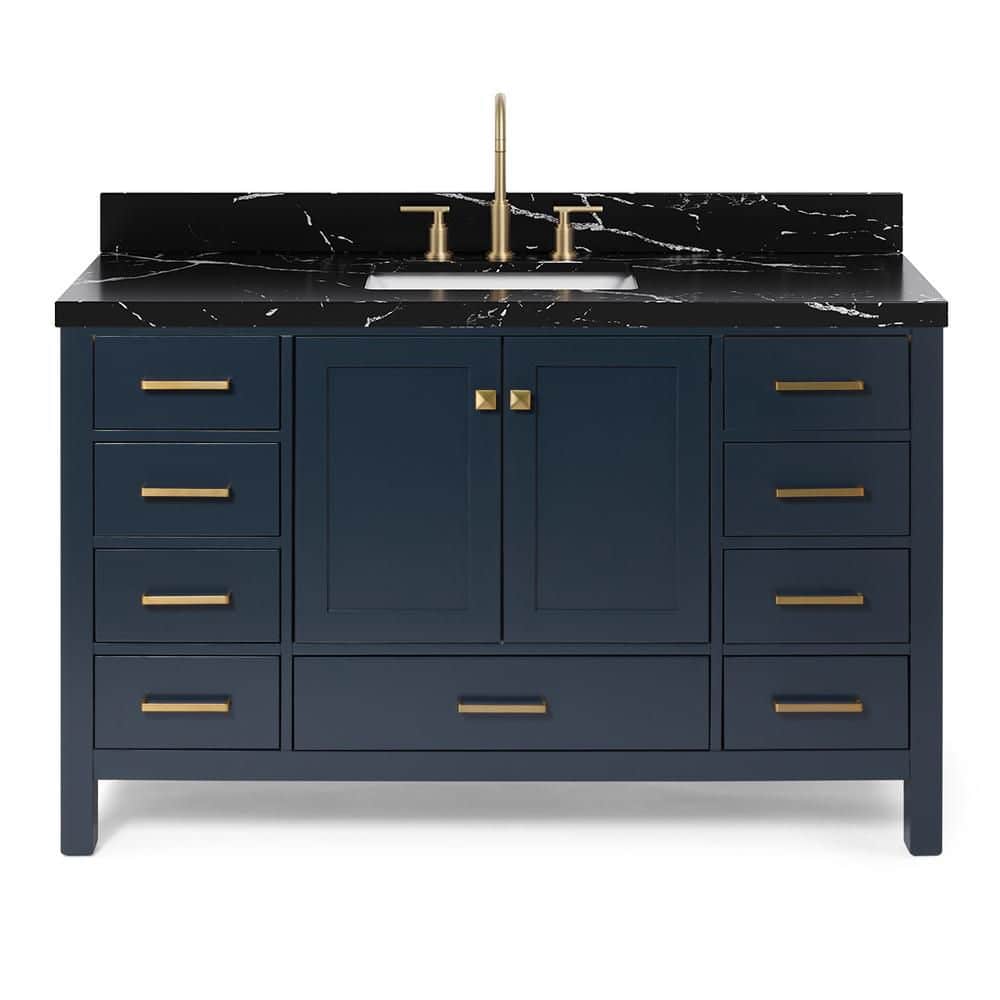 Cambridge 54 in. Single Sink Freestanding Bath Vanity in Midnight Blue with Nero Marquina Black Quartz Top price history on PriceWatchPro