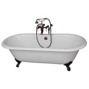 5.6 ft. Cast Iron Imperial Feet Double Roll Top Tub in White with Oil Rubbed Bronze Accessories