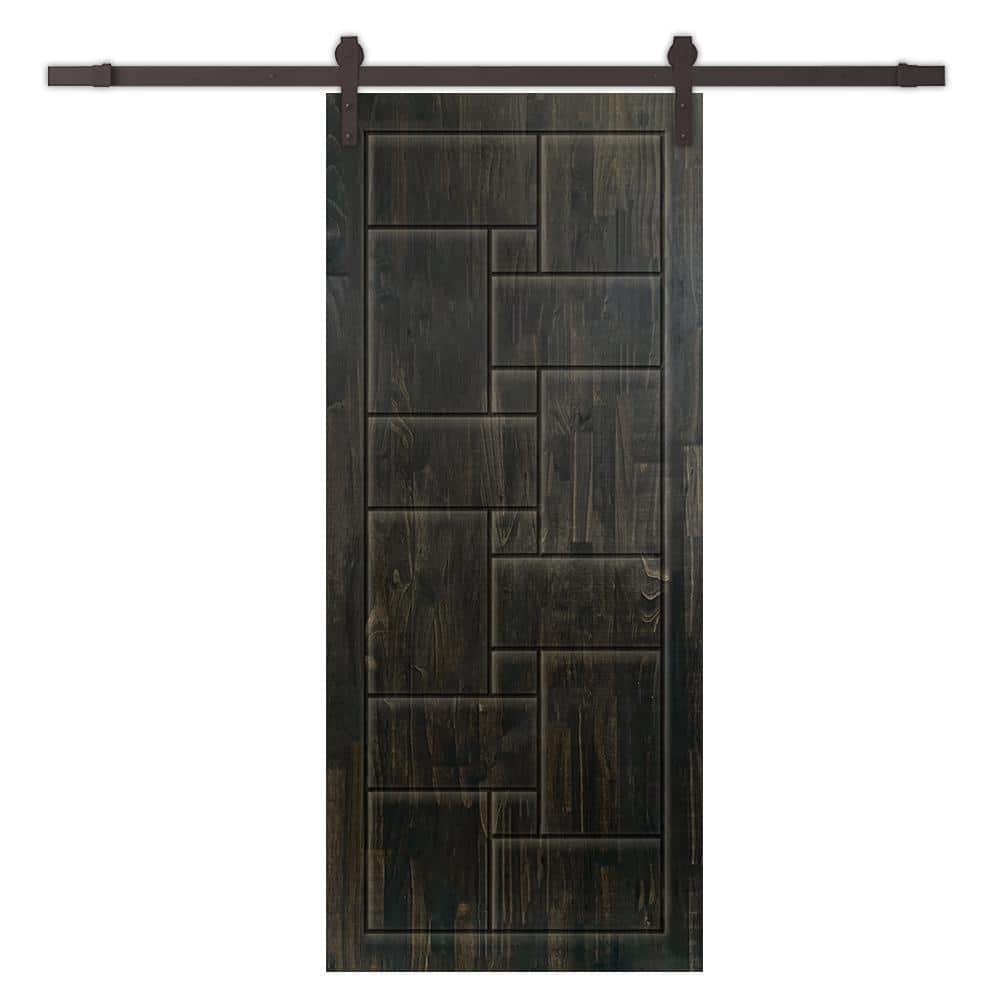 36 in. x 96 in. Charcoal Black Stained Pine Wood Modern Interior Sliding Barn Door with Hardware Kit price history on PriceWatchPro