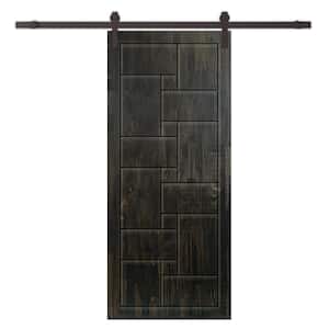 36 in. x 96 in. Charcoal Black Stained Pine Wood Modern Interior Sliding Barn Door with Hardware Kit