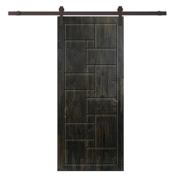 CALHOME 42 in. x 80 in. Charcoal Black Stained Pine Wood Modern Interior Sliding Barn Door with Hardware Kit