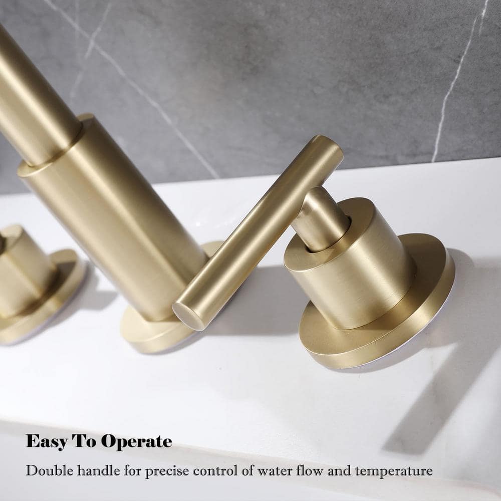 Brushed Gold Solid Brass Widespread Bathroom Faucet