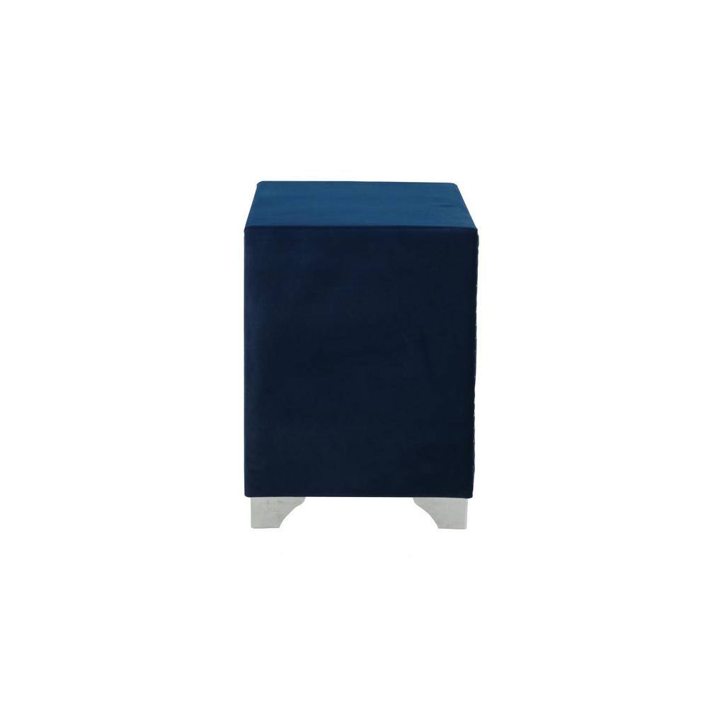 Pacific Blue Velvet Upholstered 2-Drawer Nightstand with Nailhead Trim