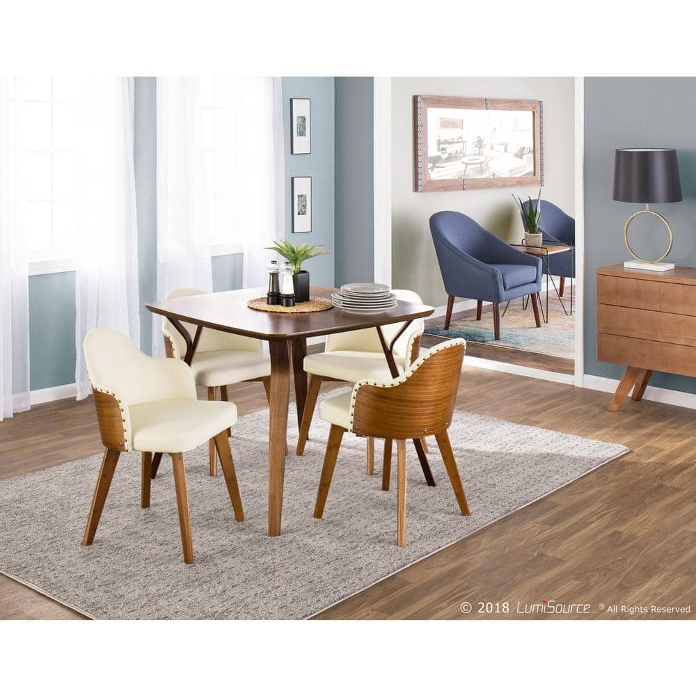 Ahoy Contemporary Cream Faux Leather Side Chair with Walnut Legs