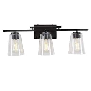 Cassino 24 in. 3-Light Black Vanity Light with Clear Glass