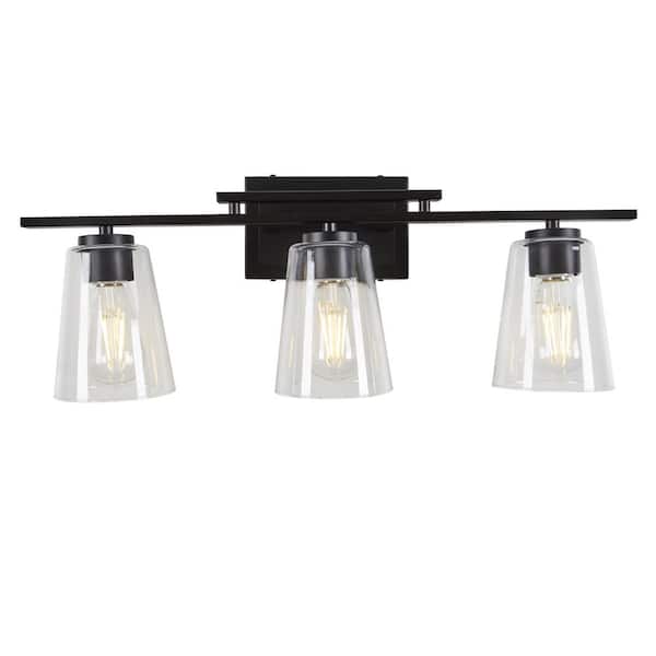 STANFORD LIGHTING Cassino 24 in. 3-Light Black Vanity Light with Clear Glass
