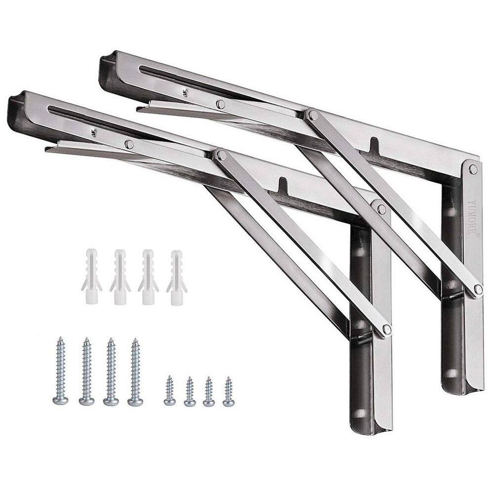 16 in. H Stainless Steel 330 lb. Load Capacity Folding Shelf Bracket, Heavy Duty and Space-Saving (2-Pack) price history on PriceWatchPro