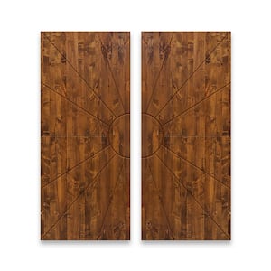 72 in. x 96 in. Hollow Core Walnut Stained Pine Wood Interior Double Sliding Closet Doors