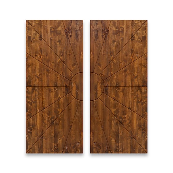 CALHOME 72 in. x 96 in. Hollow Core Walnut Stained Solid Wood Interior Double Sliding Closet Doors