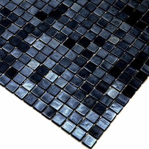 Skosh 11.6 in. x 11.6 in. Glossy Rich Black Glass Mosaic Wall and Floor Tile (18.69 sq. ft./case) (20-pack)