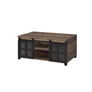 Amelia 24 in. Obscure Glass, Rustic Oak and Black Finish Rectangle Particle Board Coffee Table with Shelves