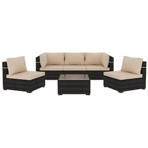 6-Piece Wicker Patio Conversation Sectional Seating Set with Coffee Table for Deck, Backyard, Lawn, Beige