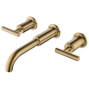 2-Handle Wall Mounted Bathroom Faucet in Brushed Gold